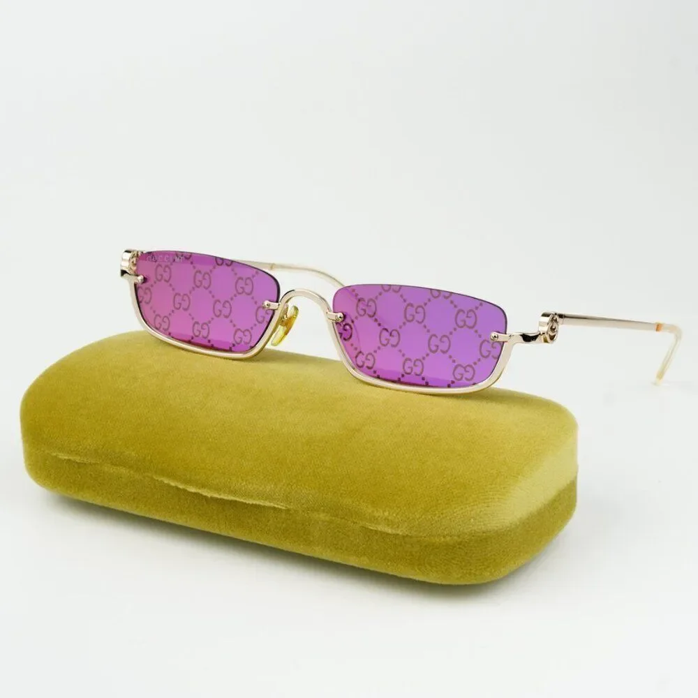 NEW Gucci GG1278S 005 Gold Violet Treatment Monogram Rectangle Unisex Sunglasses